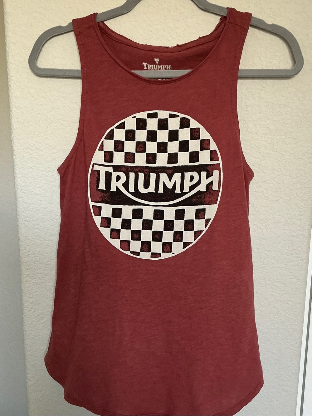 Lucky Brand Triumph Checkered Oxblood Motorcycle Tank Top